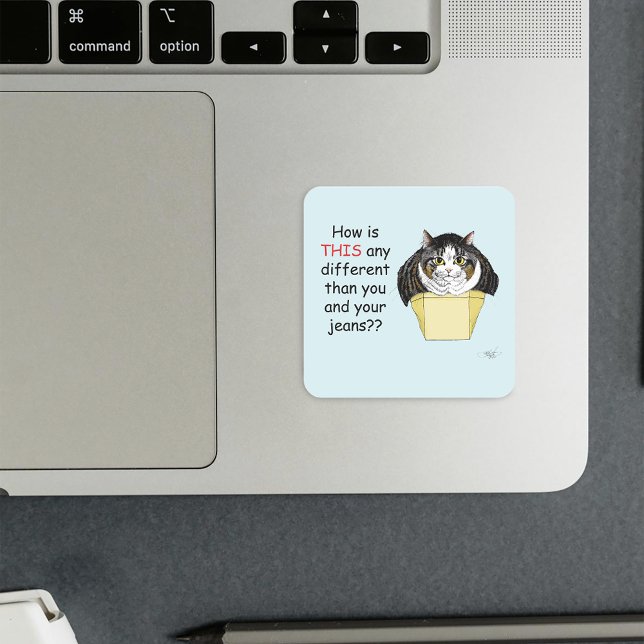 Funny Chubby Tabby Cat Box Square Sticker (Creator Uploaded)