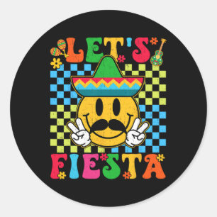 Funny Cinco De Mayo Checkered Let's Fiesta Smile M Classic Round Sticker