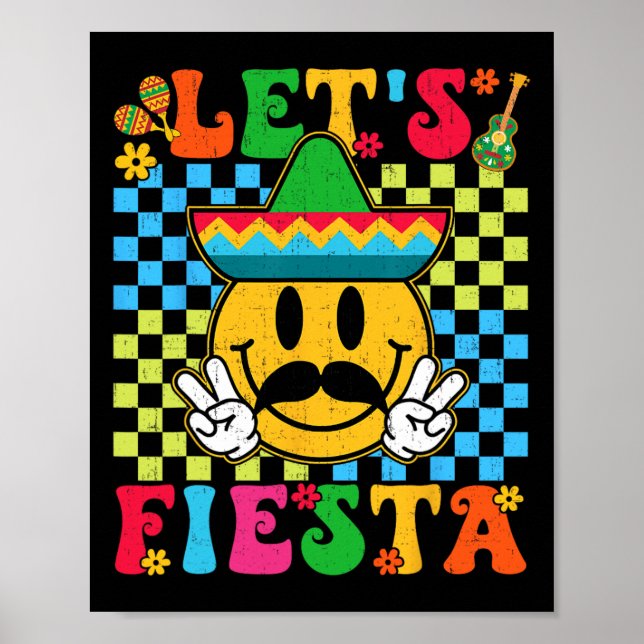 Funny Cinco De Mayo Checkered Let's Fiesta Smile M Poster (Front)