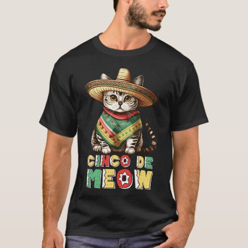 Funny Cinco De Mayo Cute Mexican Cat Sombrero  T_Shirt