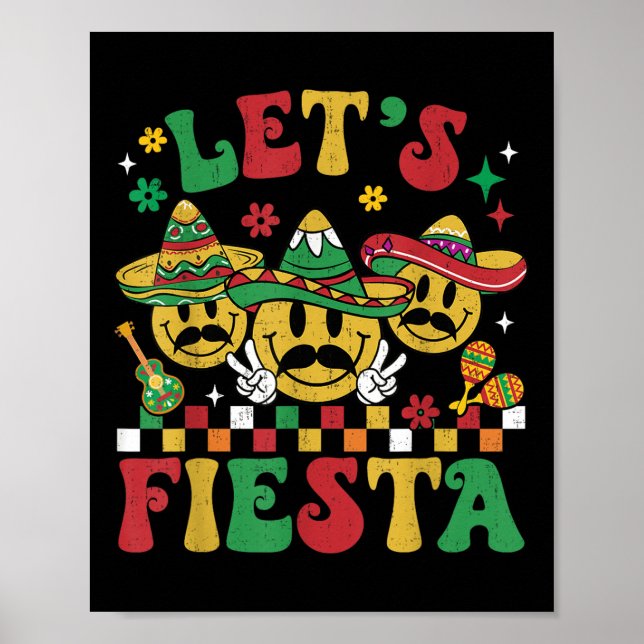 Funny Cinco De Mayo Groovy Lets Fiesta Smile Men W Poster (Front)