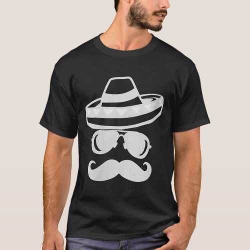 Funny Cinco de Mayo Mustache Sunglasses Sombrero G T_Shirt