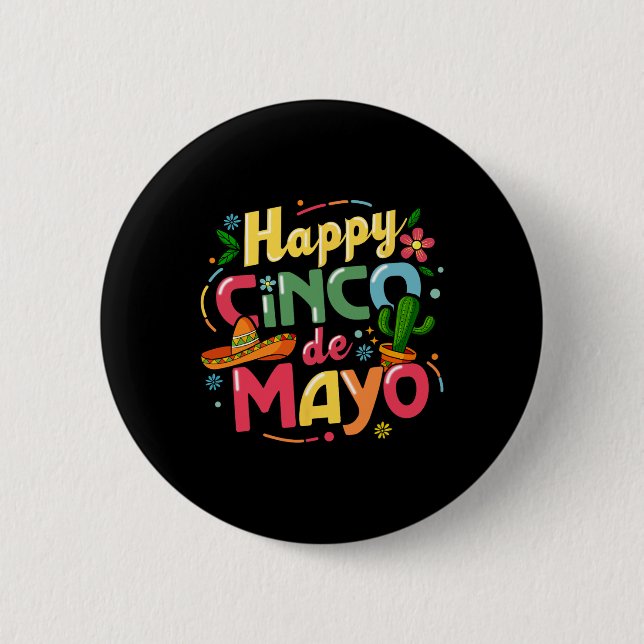 Funny Cinco De Mayo Shirt Lets Fiesta Squad 5 De M Button (Front)