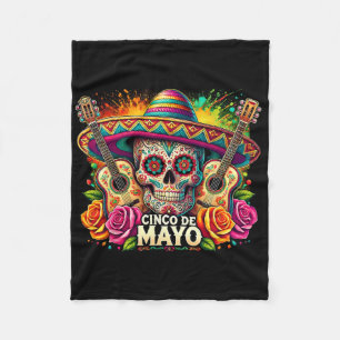 Funny Cinco De Mayo Skeleton Skull Fiesta Sombrero Fleece Blanket