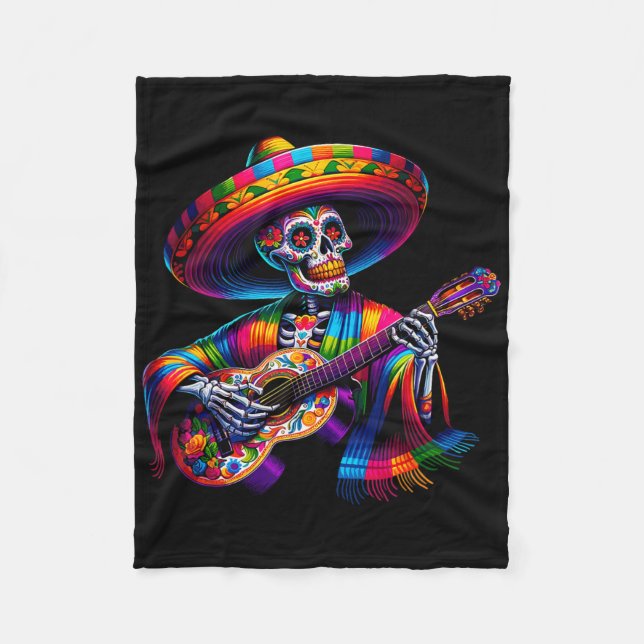 Funny Cinco De Mayo Skeleton Skull Fiesta Sombrero Fleece Blanket (Front)