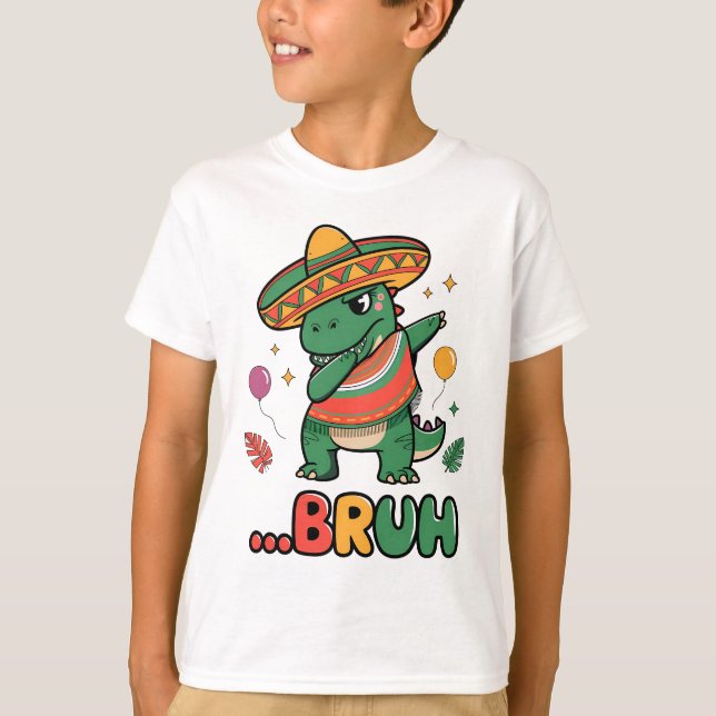 Funny Cinco de Mayo T-Rext Dabbing Fiesta  T-Shirt (Front)