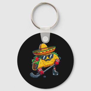 Funny Cinco De Mayo Taco Ice Hockey Player Men Wom Keychain