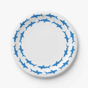 Funny Circling Sharks Custom Beach Party Paper Plates