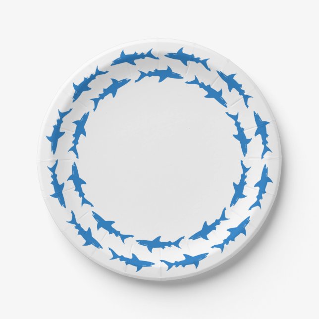 Funny Circling Sharks Custom Beach Party Paper Plates (Front)