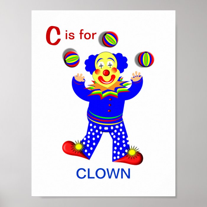 Funny Circus Clown Kids Alphabet Letter C Picture Print