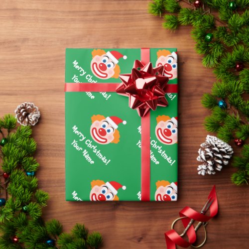 Funny circus clown with Santa hat Christmas Wrapping Paper