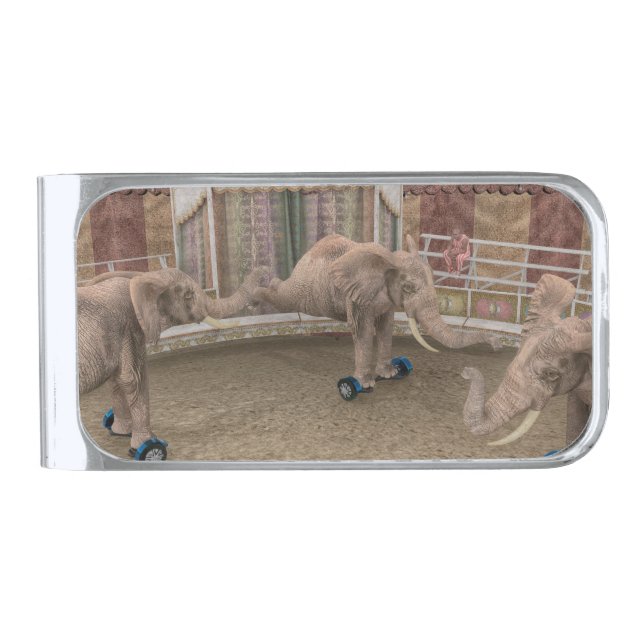 Funny Circus Elephants Silver Finish Money Clip (Front)