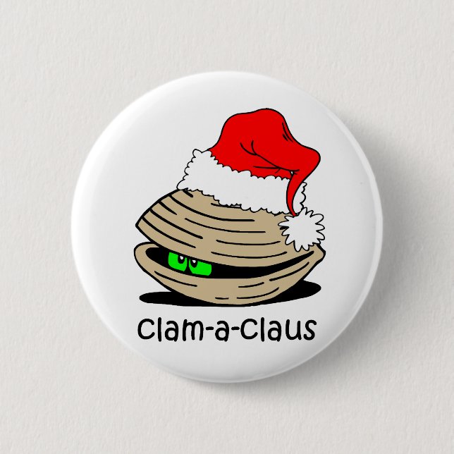 Funny clam Christmas Button (Front)