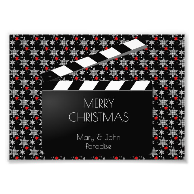 Funny Clapperboard Filmmaking Black White Red Photo Print (Front)
