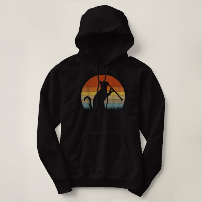 Funny Clarinet Cat Clarinet Player Musician Retro  Hoodie (Design Front)