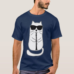 Funny Clarinet Cat With Sunglasses Musician Retro T-Shirt