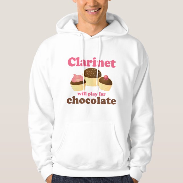 Funny Clarinet Will Work For Chocolate Hoodie (Front)