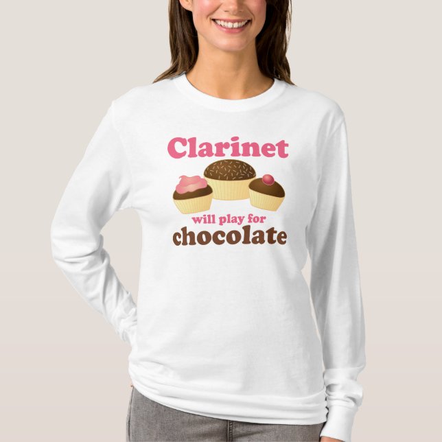 Funny Clarinet Will Work For Chocolate T-Shirt (Front)