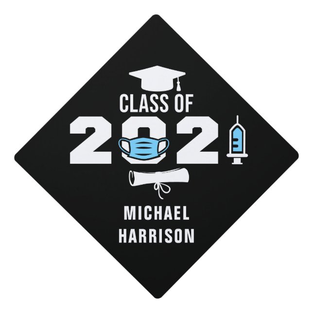Funny Class 2021 Covid-19 Monogram Name Graduation Cap Topper (Front)