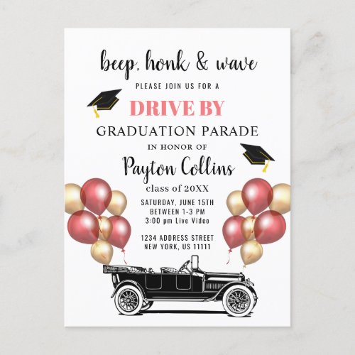 Funny Class of 2022 DRIVE BY Graduation Party Announcement Postcard - Funny Class of 2022 DRIVE BY Graduation Party Announcement Postcard.