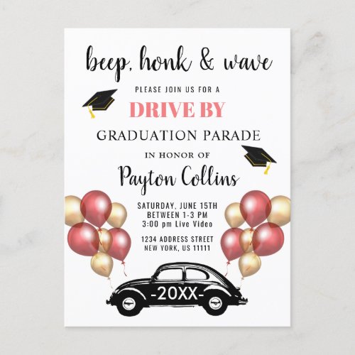 Funny Class of 2022 DRIVE BY Graduation Party Postcard - Class of 2022 VIRTUAL Graduation Party Postcard.