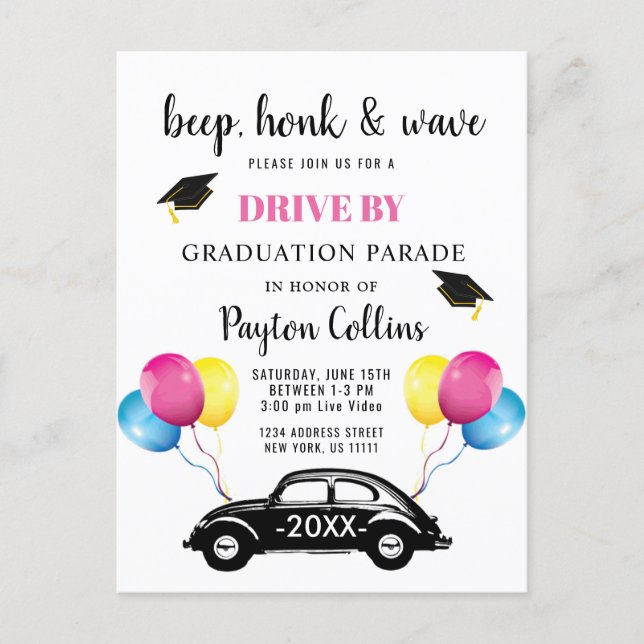 Funny Class of 2024 DRIVE BY Graduation Party  Ann Announcement Postcard (Front)