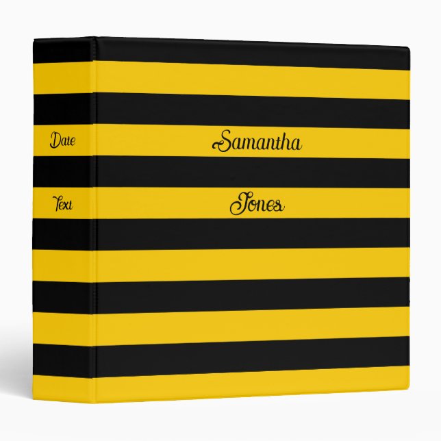 Funny Classic Bumble Bee Stripes Striped Pattern 3 Ring Binder (Front/Spine)