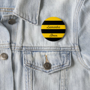 Funny Classic Bumble Bee Stripes Striped Pattern Button