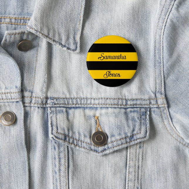Funny Classic Bumble Bee Stripes Striped Pattern Button (In Situ)