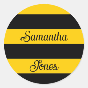 Funny Classic Bumble Bee Stripes Striped Pattern Round Sticker