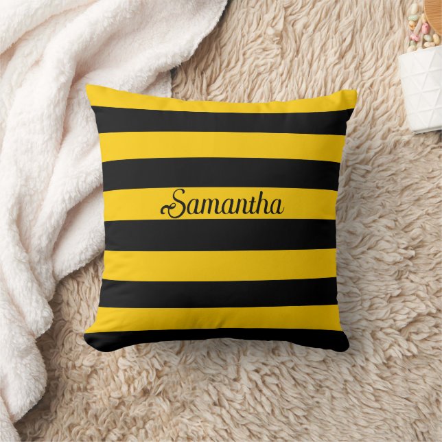 Funny Classic Bumble Bee Stripes Striped Pattern Throw Pillow (Blanket)