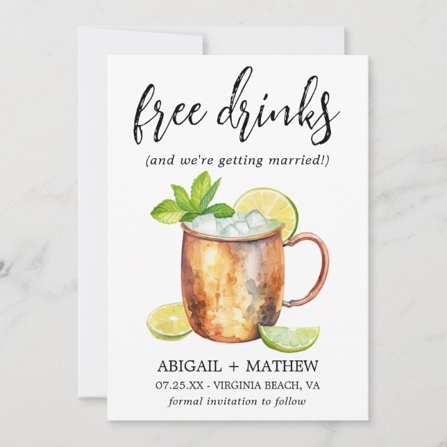Funny Classic Moscow Mule Cocktail Photo Wedding Save The Date (Front)
