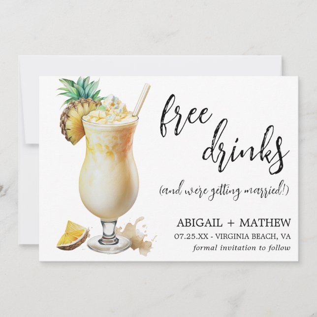 Funny Classic Pina Colada Cocktail Photo Wedding  Save The Date (Front)
