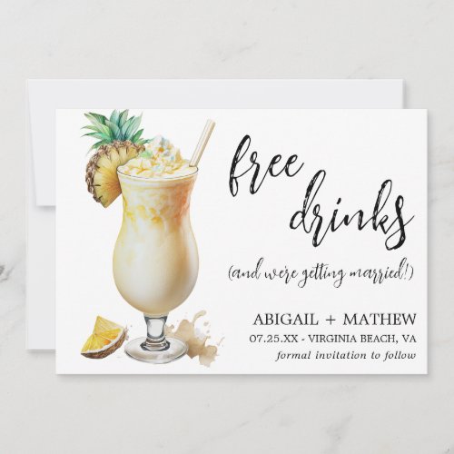 Funny Classic Pina Colada Cocktail Photo Wedding  Save The Date