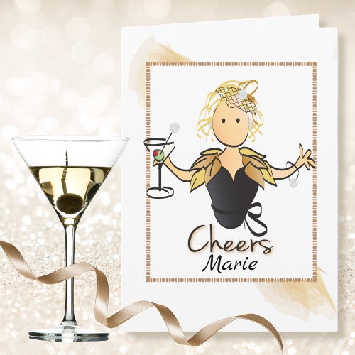 Funny Classy Female Cartoon Martini Birthday  Card