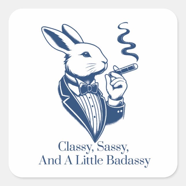 Funny Classy Rabbit Smoking Cigar Square Sticker (Front)