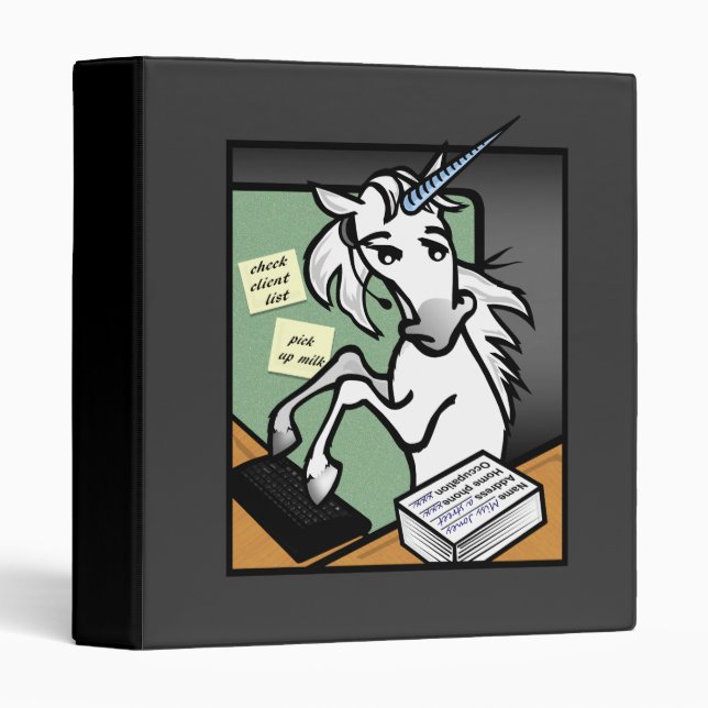 FUNNY CLERICAL UNICORN 3 RING BINDER (Front/Spine)