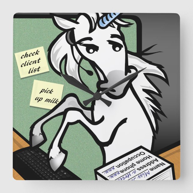 FUNNY CLERICAL UNICORN SQUARE CLOCK (Front)