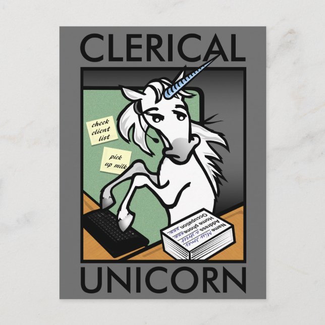 FUNNY CLERICAL UNICORN VERTICAL POSTCARD (Front)