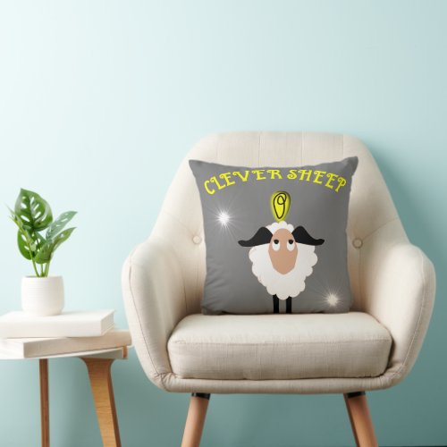 Funny Clever Sheep Lightbulb Throw Pillow