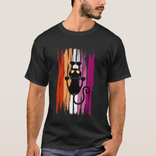 Funny Climbing Cat with Lesbian Pride Colors T-Shirt