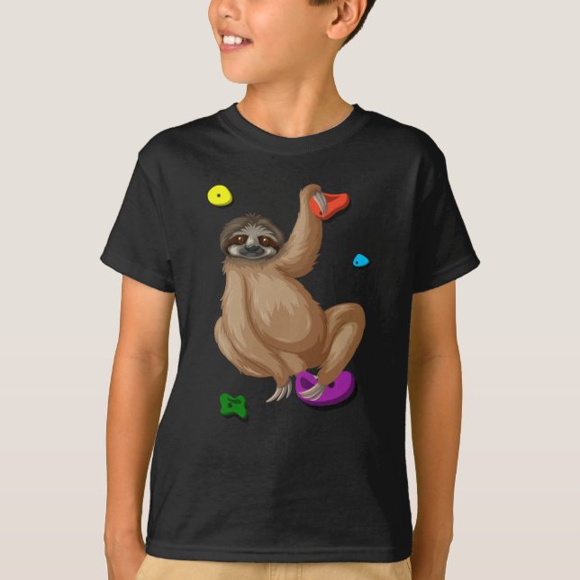 Funny Climbing Sloth Climber Lazy Bouldering T-Shirt (Front)