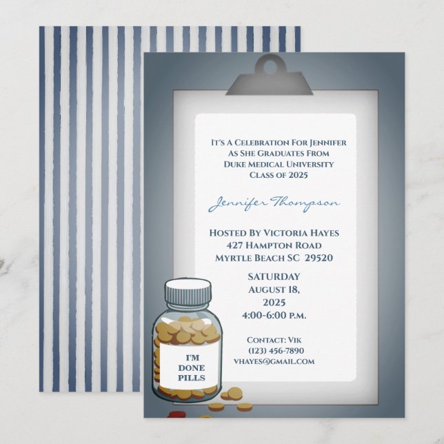 Funny Clipboard Medical Graduation Party   Invitation (Front/Back)