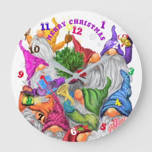 Funny Clock with Christmas Happy Gnome Party