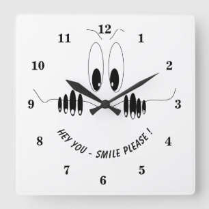 Funny Clock with Curiosity Eyes Smile Custom Text