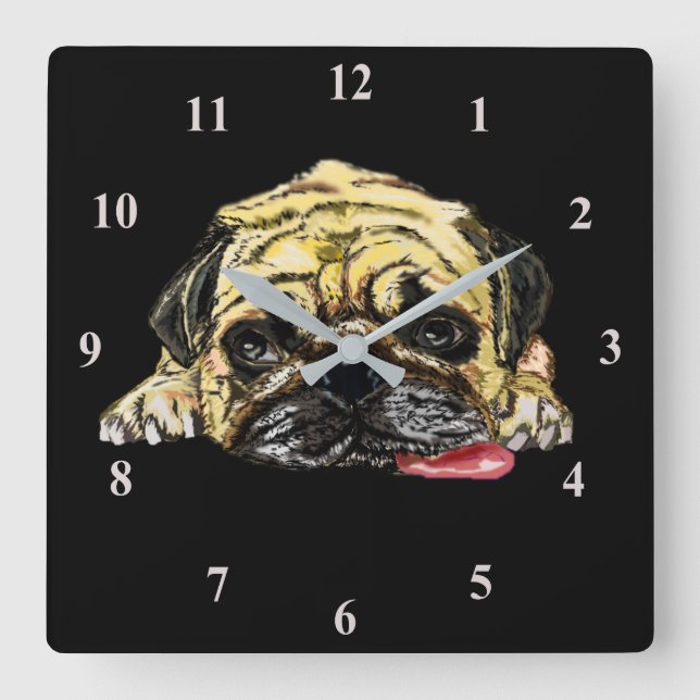 Funny Clock with Pug Dog - Custom Colors (Front)