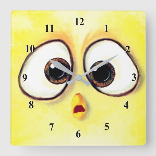 Funny Clock with Surprised Cute Yellow Chicken