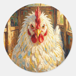 Funny Close Up of Impasto Chicken that looks Mad Classic Round Sticker