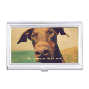 Funny Closeup of a Natural Doberman Dog Business Card Case