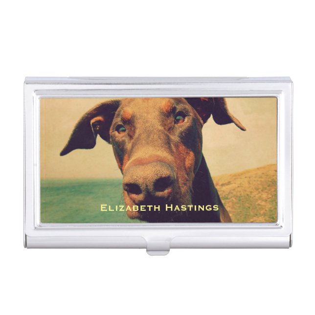 Funny Closeup of a Natural Doberman Dog Business Card Case (Front)
